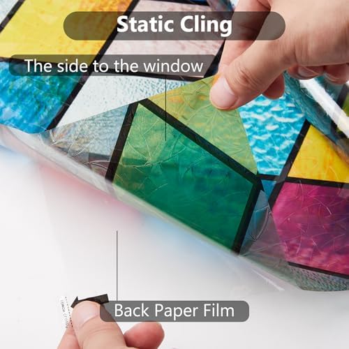 LEMON CLOUD Stained Glass Window Privacy Film Static Cling, 23.6″ x 157.4″ - Image 6