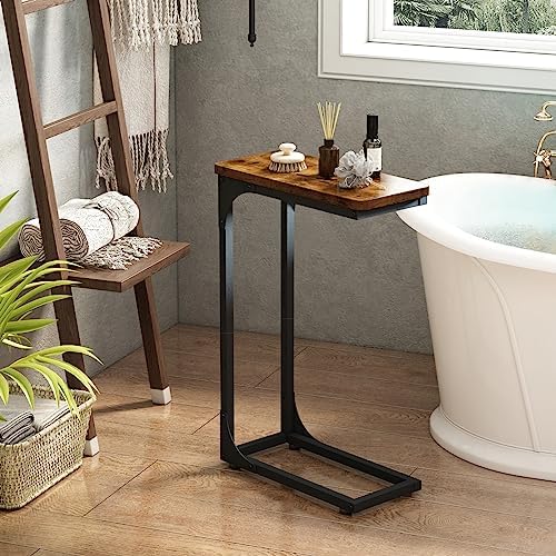 QEEIG Narrow C Shaped Side Table Set of 2, Rustic Brown (017-18BN) - Image 6