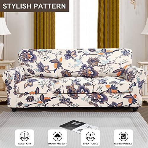 SearchI Stretch Sofa Cover Printed Couch Cover, Floral Pattern 4 Pieces Sofa Slipcover with 3 Separate Cushion Cover, Washable Furniture Protector for Living Room(Sofa, Flower Pattern) - Image 2