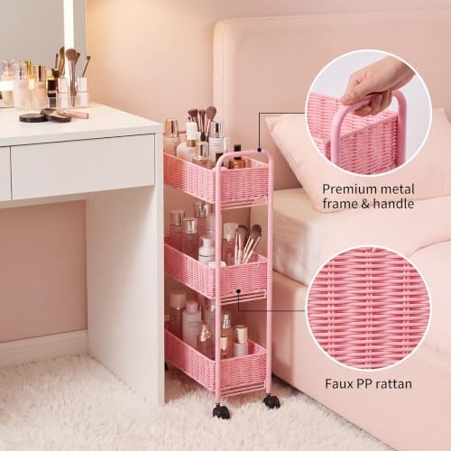 FOCHIER F Utility Slim Storage Cart,3-Tier Rolling Kitchen Office Laundry Room Cart with Wheels,Mobile Shelving Unit Organizer for Living Room,Bathroom, Baby Diaper,Art,Dining Room Narrow Places - Image 5