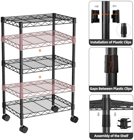 Golpart Small Shelves Storage Wire Metal Adjustable Shelf Unit with Wheels - Image 6