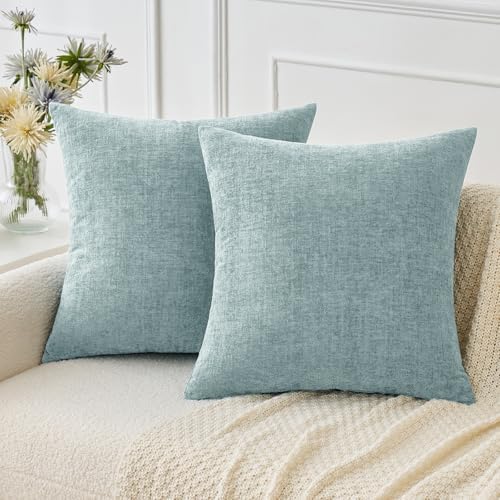 MIULEE Soft Chenille Throw Pillow Covers Light Blue 20x20 Inch Pack of 2 by MIULEE