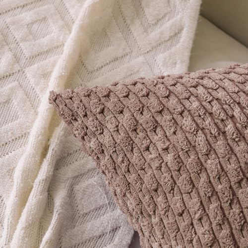 Set of 4 Light Brown Decorative Throw Pillow Covers 26x26 Inch Corduroy Pillow Covers for Bed Couch Sofa Living Room Soft Square Cushion Cases - Image 5