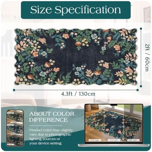 Front Door Mat Indoor Entrance - 2x4.3 Ft Dark Navy Floral Washable Layered Doormat Outdoor Entrance Porch Rug Non-Slip Boho Runner Rug for Kitchen Hallway Bedroom Laundry Room Porch Decor - Image 6