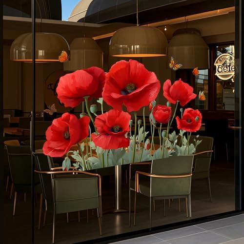 ANNA QUEEN Red Poppy Flower Wall Decals with Butterflies | Peel and Stick Floral Wall Stickers – Removable Garden Bloom Vinyl Wall Art for Bedroom, Living Room, Hallway & Window Décor - Image 5