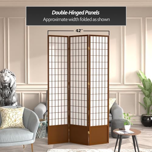 Red Lantern 7 ft. Tall Window Pane Shoji Screen - Walnut - 3 Panels - Image 6