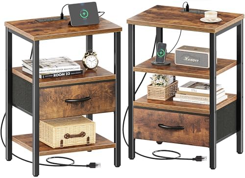 SUPERJARE Nightstand Set of 2 with Charging Station, USB-C Port, End Tables by SUPERJARE
