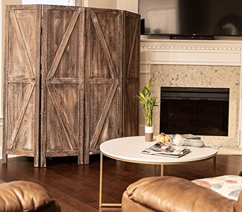 Premium Home 6-Panel Room Divider – Rustic Brown Barn Door, K Pattern Folding Privacy Screen, Partition Wall - Image 3