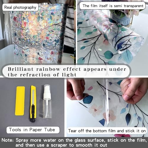 Window Privacy Film Rainbow Window Film – Decorative Static Cling Window Sticker with 3D Stained Glass Effect（29.5 x 157.4 inch） Includes 3 Installation Tools - Image 6
