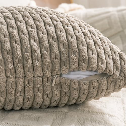 Set of 4 Taupe Decorative Throw Pillow Covers 26x26 Inch Corduroy Pillow Covers for Bed Couch Sofa Living Room Soft Square Cushion Cases - Image 4