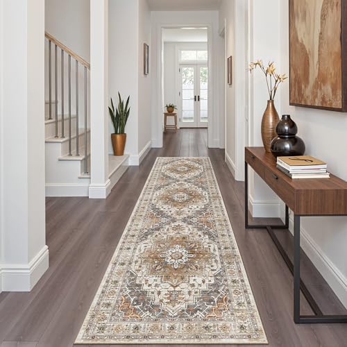 Madane Hallway Runner Rug 2x8 Washable Kitchen Rugs Non-Slip, Turmeric/Grey by Madane