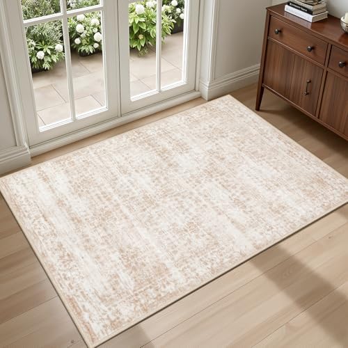 2x3 Area Rugs Living Room: Washable Rug for Bedroom Beige Brown by EXPEDIX