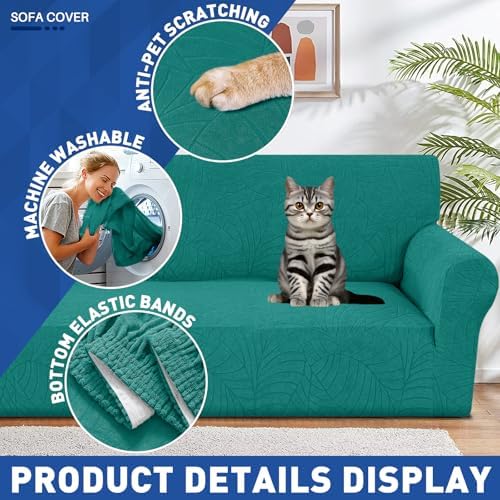YEMYHOM Couch Cover Latest Jacquard Design High Stretch Extra Large Sofa Covers Pet Dog Cat Proof Oversized Slipcover Non Slip Magic Elastic Furniture Protector (X-Large, Begonia Leaf Blackish Green) - Image 4