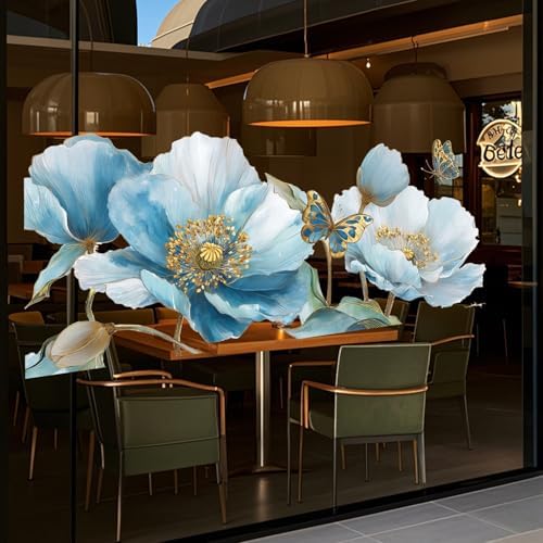 ANNA QUEEN Blue Flower Wall Decals Peel and Stick Floral Wall Stickers with Butterfly Removable Vinyl Botanical Flower Wall Decor for Living Room Bedroom Hallway Elegant Wall Art - Image 5