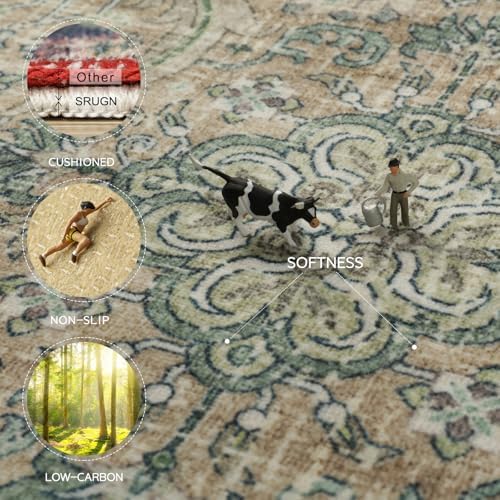 Green Retro 8x10 Washable Area Rugs for Living Room,Bedroom,Dining Room - Image 3