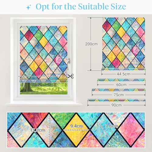 Haton Stained Glass Window Film, Rainbow Lattice Stickers, 23.6" x 118.1" - Image 5