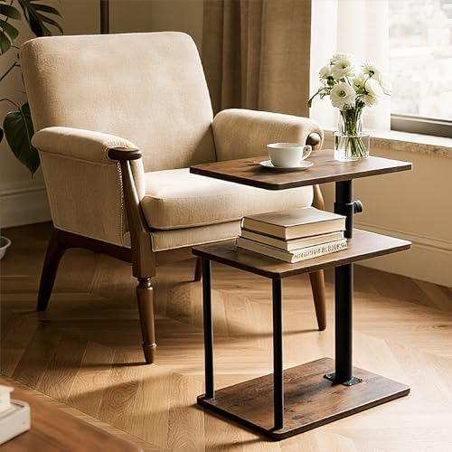 Faesun 360° Swivel Side Table for Height Adjustable, C Shaped End Table for Couch with Storage, 3-Tier Night Stand with Open Shelf, Tv Tray for Small Spaces, Living Room, Bedroom, Rustic Brown - Image 6