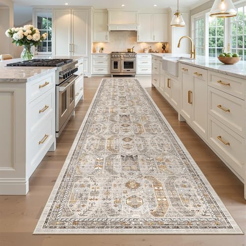 Madane Hallway Runner Rug 3x16 Washable Kitchen Runners Long, Brown/Gold - Image 3