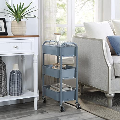 SunnyPoint 3-Tier Delicate Compact Rolling Metal Storage Organizer - Mobile Utility Cart Kitchen/Under Desk Cart with Caster Wheels - Blue (15.35" X 10.24" X 26.8"H) - Image 3