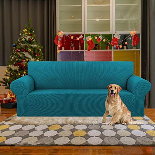 KEKUOU Stretch Couch Covers for Sofa, 3 Cushion Couch Slipcover,Peacock Blue - Image 2