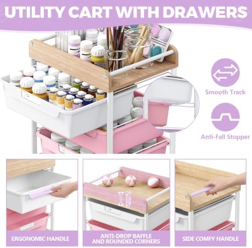 SYKIARIOL Utility Cart with 6 Labeling Drawers and Wooden Tabletop - Image 4
