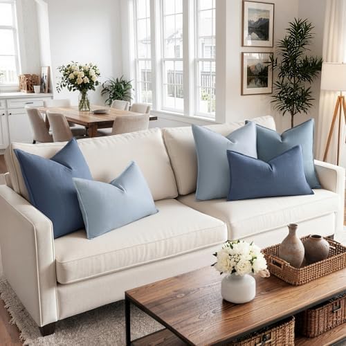 MIULEE Decorative Linen Lumbar Pillow Cover 12x20 Inch Light Blue - Image 2