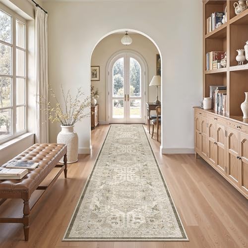 Madane Washable Runner Rugs 2x12 Long for Hallway Kitchen Soft, Ivory/Brown - Image 5