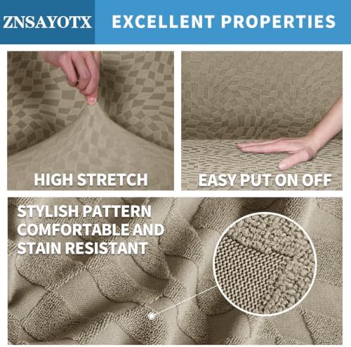 ZNSAYOTX 1 Piece Stretch Chair Cover with Arms (34"-44"), New Plaid Armchair Cover with Elastic Band for Living Room, Ultimate Soft Cozy Washable Chair Slipcover Form Fit Protector, Khaki - Image 3