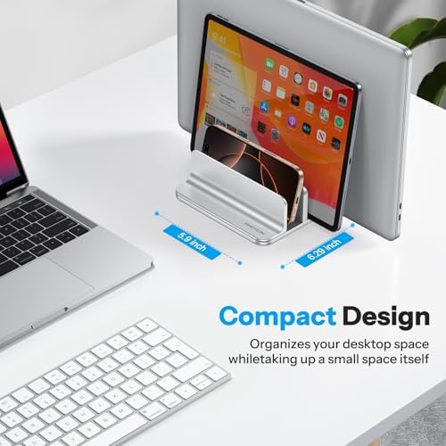 OMOTON 3-Slot Multiple Vertical Laptop Stand, Fits MacBook, Bright Silver - Image 5