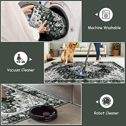 Moynesa Ultra-Thin Washable Vintage Area Rug - 3x5 Boho Entryway Rug Oriental Medallion Living Room Mat Non-Slip Non-Shedding Stain Resistant Indoor Accent Carpet for Kitchen Bedroom, Black/White - Image 3