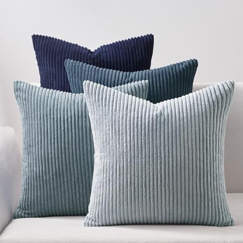 Topfinel Decorative Throw Pillow Covers Cushion Cases, Set of 4 Soft Velvet Modern Double-Sided Designs, Mix and Match for Home Decor, Pillow Inserts Not Included (12x12 inch, Blue) by Topfinel