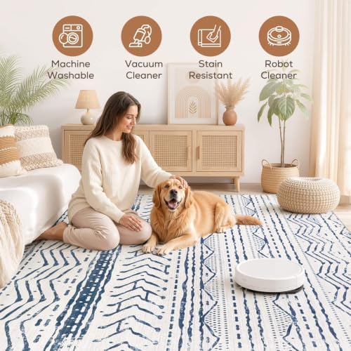Nakagishi Boho 5x7 Area Rug Living Room Rugs Machine Washable Navy Blue - Image 3
