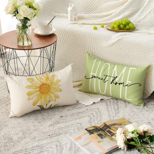 AVOIN colorlife Home Sweet Home Spring Summer Flowers Green Throw Pillow Covers, 12 x 20 Inch Cushion Case for Sofa Couch Set of 4 - Image 4