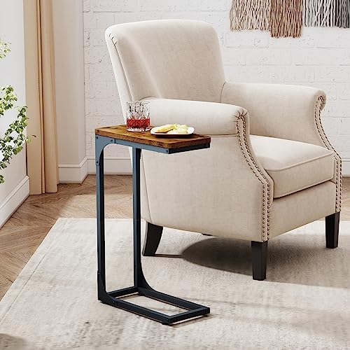 QEEIG Narrow C Shaped Side Table Set of 2, Rustic Brown (017-18BN) - Image 2