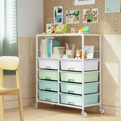 APEXCHASER Rolling Storage Cart with 8 Large Drawers, Wooden Tabletop - Image 7