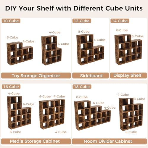 LUCKLIFE 9-Cube Storage Organizer, Modular Bookcase Shelf with Vertical or Horizontal Use, Fits 11×11" Bins, Optional Back Panels, for Living Room, Office, Vintage Brown - Image 6