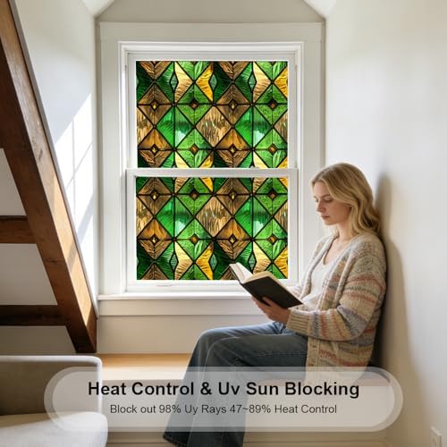Window UV Protection Rainbow Privacy Film:Non-Adhesive Static Cling Decorative Window Film with Installation Tools,Stained Glass Window Film for Kitchen,Bathroom,and Shower Doors,16.9 x 78.7 inches. - Image 2