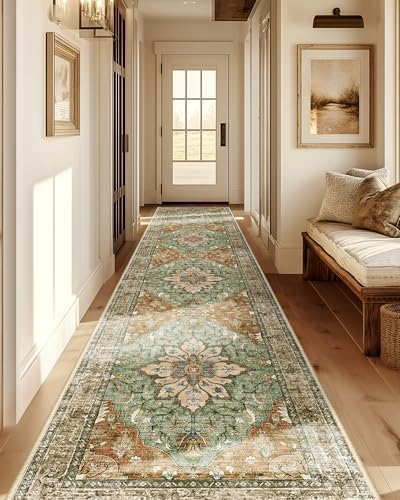 RELEANY Washable Area Rug, Runner 2'x10', Brick/Brown/Green - Image 2