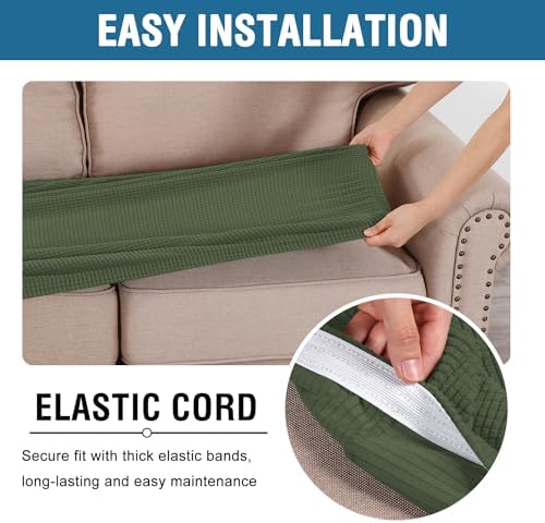 H.VERSAILTEX Super Stretch Individual Seat Cushion Covers Sofa Covers Couch Cushion Covers Slipcover Sets Thick Jacquard Textured Twill Fabric (1 Piece Loveseat Cushion Cover, Bronze Green) - Image 5