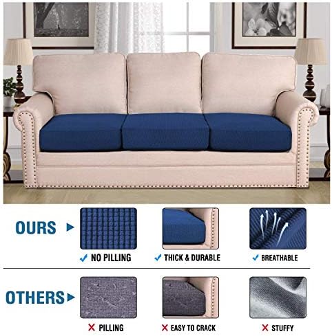H.VERSAILTEX Super Stretch Individual Seat Cushion Covers - Sofa & Couch Cushion Slipcover Sets - Thick Jacquard Textured Twill Fabric (3 Piece XL Sofa Cushion Covers, Navy) - Image 2