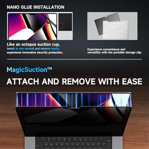 Mamol Privacy Screen for MacBook Air 15 Inch (2023-2025, M2, M3,M4)- A2941 A3114, MagicSuction™ Removable Vacuum Adsorption Anti Spy,Anti Glare Anti Blue Light Filter for Mac Laptop Computer - Image 3