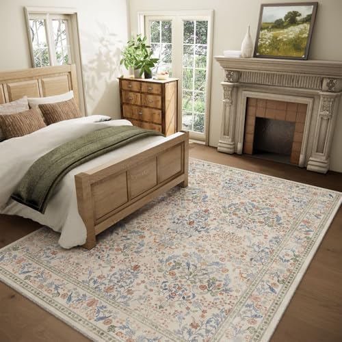 8x10 Area Rugs for Living Room: Washable Bedroom Rug Vintage Area Rug Stain Resistant Non Slip Low Pile Lightweight Soft Carpets Rug for Dining Room Kitchen Nursery Kids Room Farmhouse Indoor - Image 2