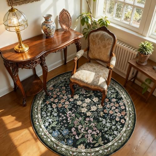 Washable Round Rugs for Bedroom 4ft: Living Room Rug Stain Resistant Non Slip Low Pile Ultra Soft Faux Wool Small Circle Rugs for Entryway Kitchen Nursery Dorm Home Office Bathroom Entrance Indoor - Image 2