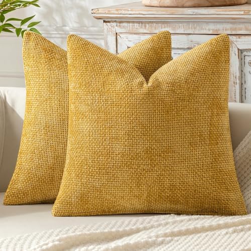 MIULEE Decorative Couch Throw Pillow Covers 22x22 in Mustard Yellow 2 Pack by MIULEE