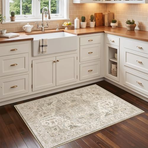 Madane Washable Area Rug 2x3 Small Entryway Rugs Non-Slip, Ivory/Brown - Image 4