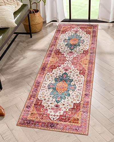 Moynesa Ultra-Thin Washable Runner Rug - Pink 2x5 Bathroom Rug Low Pile Hallway Rug Runner, Non Slip Pet Friendly Indoor Floor Carpet Runner for Kitchen Living Room Bedside Laundry Room by Moynesa
