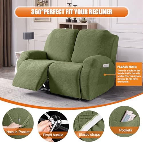 VANSOFY Stretch Recliner Loveseat Cover, Slipcover, Army Green, 2 Seater - Image 5