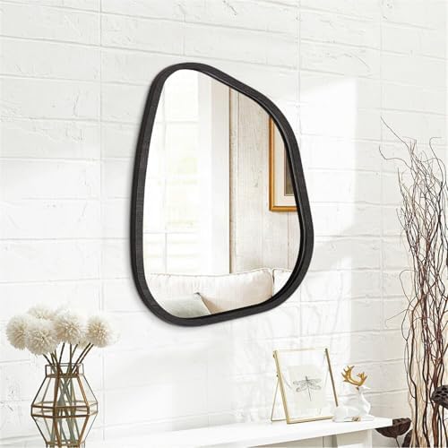 Asymmetrical Mirror Large 20"x16" Irregular Oval Wall Mirror Modern Wood Frame Unique Shape Wall Mounted Vanity Artistic Mirror Decorative for Living Room Bedroom Bathroom Entryway Hallway - Image 2