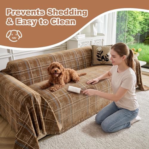 Couch Cover for Dogs Washable Sofa Cover, Sectional Couch Covers, Sofa Covers for 2 Cushion Couch, Non Slip Stripe Sofa Slipcovers Furniture Protector (Brown Checkered 71x102) - Image 6