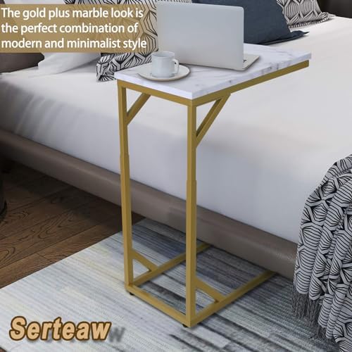 Serteaw C-Shaped End Table, Sturdy Side Table for Couch Sofa Bedside Small Space,C Snack Table TV Tray Record Player Stand Small Tables for Living Room Bedroom,Easy to Assemble,Gold - Image 5